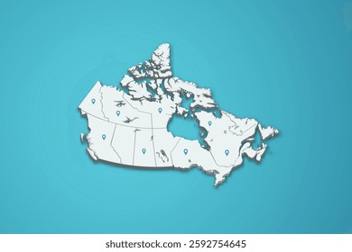 Canada 3D map illustration with province map pin on isolated background