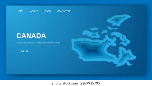 Canada 3d paper cut website template. Canada map paper cut out illustration. Country map symbol for landing page, advertising page.