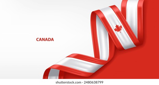 Canada 3D ribbon flag. Bent waving 3D flag in colors of the Canada national flag. National flag background design.