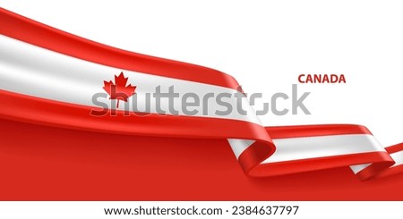 Canada 3D ribbon flag. Bent waving 3D flag in colors of the Canada national flag. National flag background design.