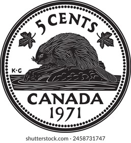 Canada 5 cents coin vector design handmade silhouette.