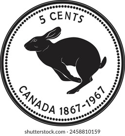 Canada 5 cents coin vector design line art handmade silhouette.