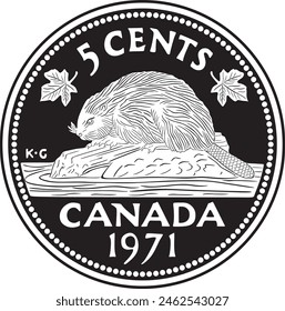 Canada 5 cents coin vector design handmade silhouette.	
