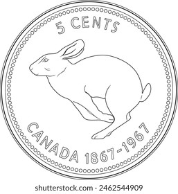 Canada 5 cents coin vector design line art handmade silhouette.