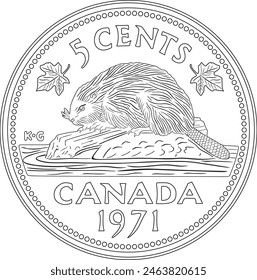 Canada 5 cents coin vector design handmade silhouette.