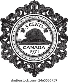 Canada 5 cents coin vector design handmade silhouette.	