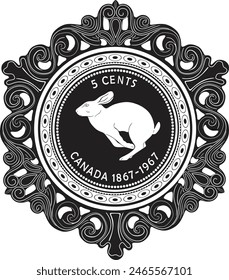 Canada 5 cents coin vector design handmade silhouette.	