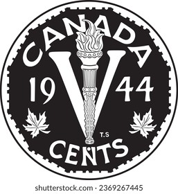 Canada 5 cents dollar coin 1944 vector design.