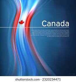 Canada abstract flag background. Blurred pattern of light colors lines of the canadian flag in the blue sky, business brochure design. State banner, canada poster, patriotic flyer, cover. Vector