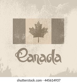 Canada. Abstract vector grunge background with lettering and flag