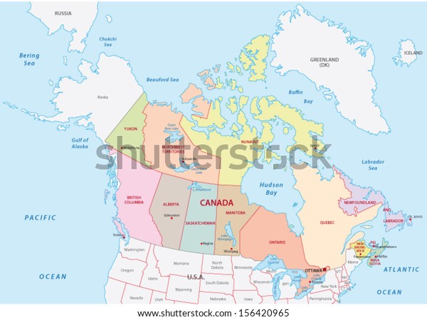 Canada Administrative Map Stock Vector (Royalty Free) 156420965 ...