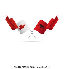 Canada and Albania flags. Crossed flags. Vector illustration.