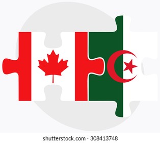 Canada and Algeria Flags in puzzle  isolated on white background