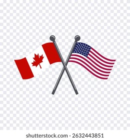 Canada and America crossed flags. Vector illustration.