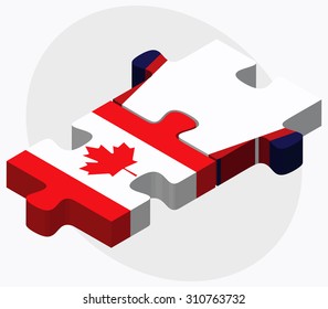 Canada and American Samoa Flags in puzzle isolated on white background