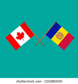 Canada and Andorra crossed flags.Language learning or travel concept 