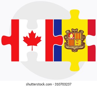 Canada and Andorra Flags in puzzle  isolated on white background
