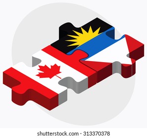 Canada and Antigua and Barbuda Flags in puzzle isolated on white background