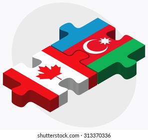 Canada and Azerbaijan Flags in puzzle  isolated on white background