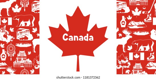 Canada background design. Canadian traditional symbols and attractions.