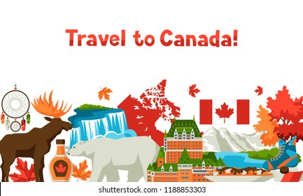 Canada background design. Canadian traditional symbols and attractions.