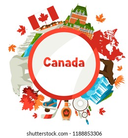 Canada background design. Canadian traditional symbols and attractions.