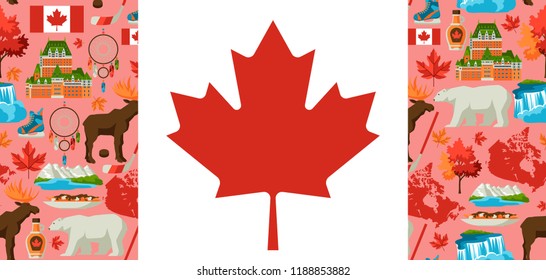 Canada background design. Canadian traditional symbols and attractions.