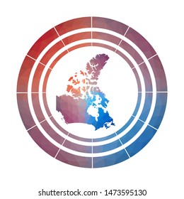 Canada badge. Bright gradient logo of country in low poly style. Multicolored Canada rounded sign with map in geometric style for your infographics.