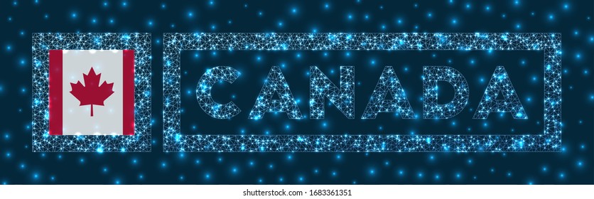 Canada badge. Flag of Canada in glowing network geometric style. Neat vector illustration.