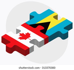 Canada and Bahamas Flags in puzzle  isolated on white background