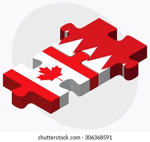 Canada and Bahrain Flags in puzzle  isolated on white background
