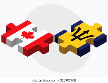 Canada and Barbados Flags in puzzle  isolated on white background