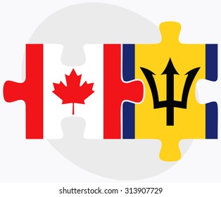 Canada and Barbados Flags in puzzle  isolated on white background
