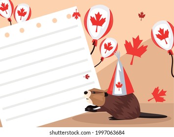 Canada beaver celebrating with balloons helium