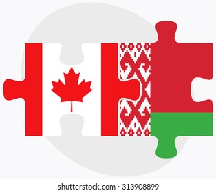 Canada and Belarus Flags in puzzle  isolated on white background