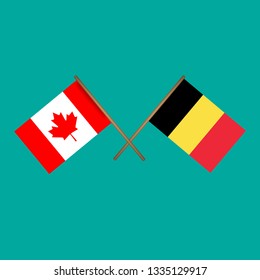 Canada and Belgium crossed flags.Language learning or travel concept