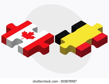 Canada and Belgium Flags in puzzle isolated on white background