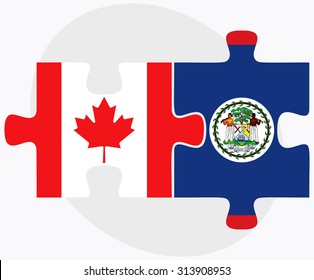 Canada and Belize Flags in puzzle  isolated on white background