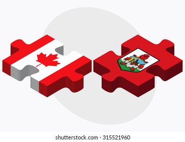 Canada and Bermuda Flags in puzzle  isolated on white background
