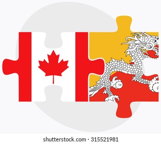 Canada and Bhutan Flags in puzzle  isolated on white background
