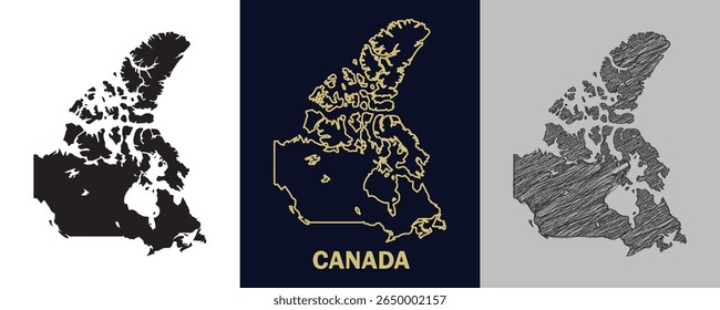 CANADÁ Preto, Ouro, Esboço Mapa Ilustração Vetor Resumo Imagem editável