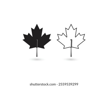 Canada black and white maple leaf on white background, Maple Leaf vector icon isolated