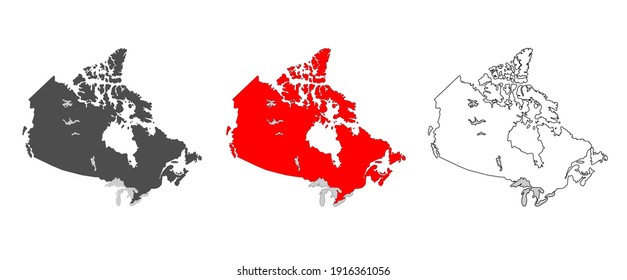 Canada blank map vector icon set grey, white, and flag red for Canadian concepts and geography. 