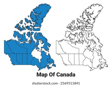 Canada Blue detailed map border regions outline vector set