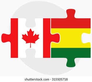 Canada and Bolivia Flags in puzzle  isolated on white background