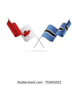 Canada and Botswana flags. Crossed flags. Vector illustration.
