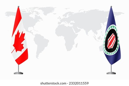 Canada and Bougainville flags for official meeting against background of world map.