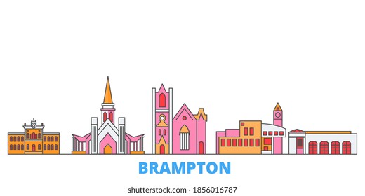 Canada, Brampton line cityscape, flat vector. Travel city landmark, oultine illustration, line world icons