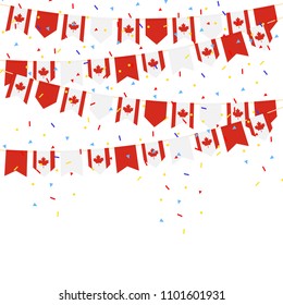 Canada bunting flags with Confetti And Ribbons on white background.vector illustration