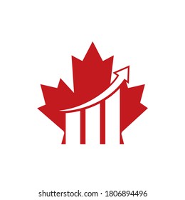 Diseño del logotipo del vector de negocios de Canadá. Logo de la hoja de arce y del icono de la gráfica de finanzas.